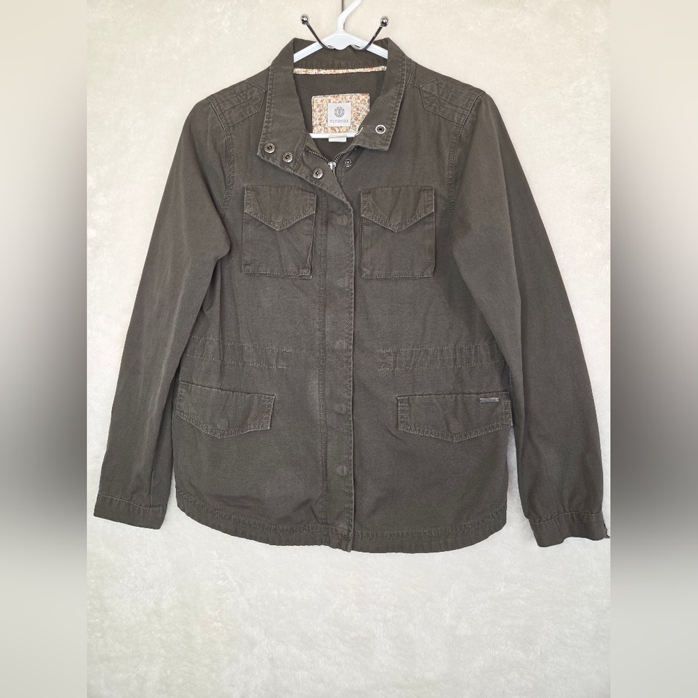 Element Sz Small Army Green Cargo Snap And Zip Up Utility Jacket